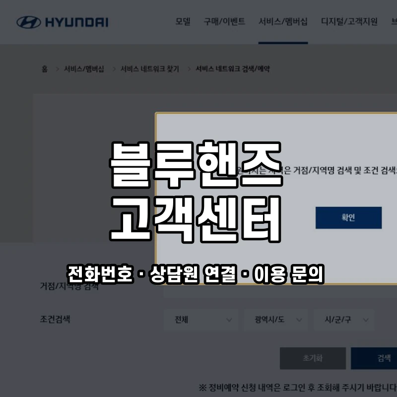 블루핸즈 고객센터 공식 홈페이지 화면