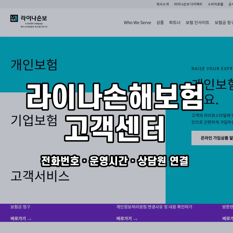 라이나손해보험 고객센터 공식 홈페이지 화면