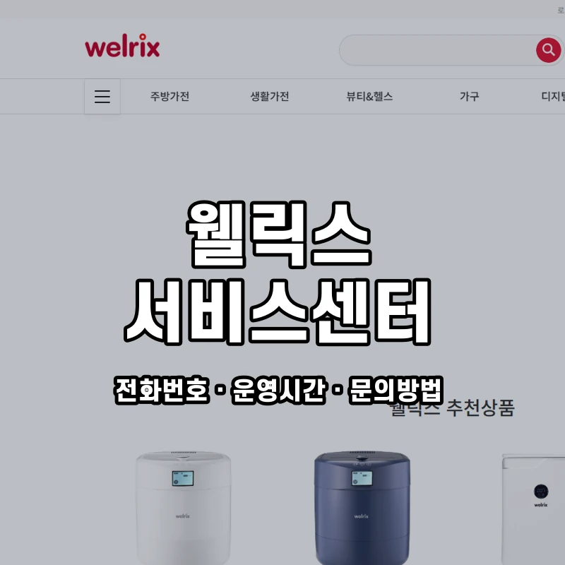 웰릭스 서비스센터 공식 홈페이지 화면